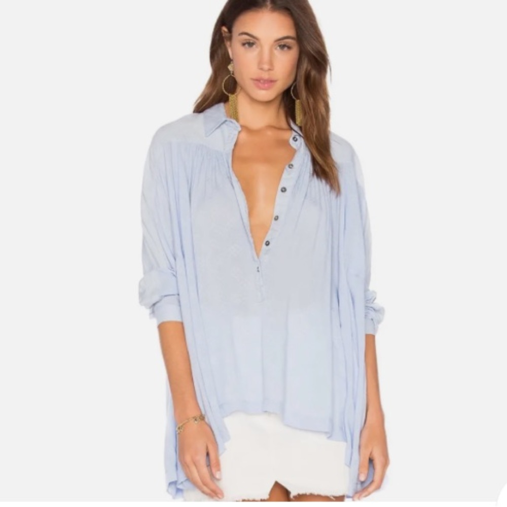 Free People Lovely Day Oversized Flowy Buttondown Top